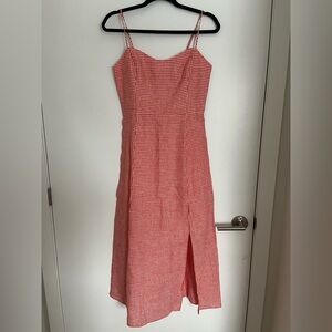 Linen spaghetti strap sundress with red and white gingham pattern. NWT